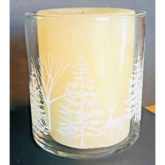 Libbey Christmas Winterland Snow Set of 2 Votive Candle Holder Vintage Trees 4" - Picture 13 of 13